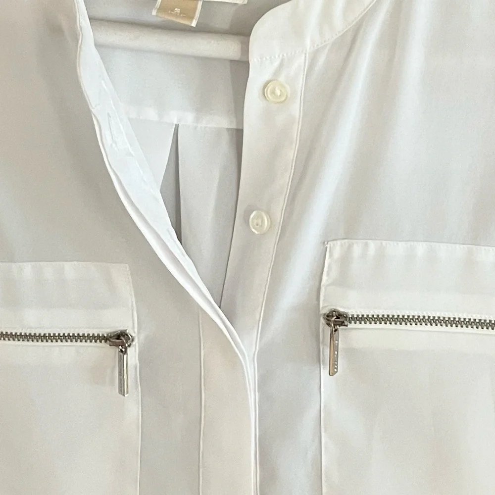 MICHAEL KORS  White Sleeveless Blouse with Zipper Pockets NWOT